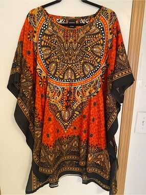 Boho Orange Paisley-Print Tunic Top